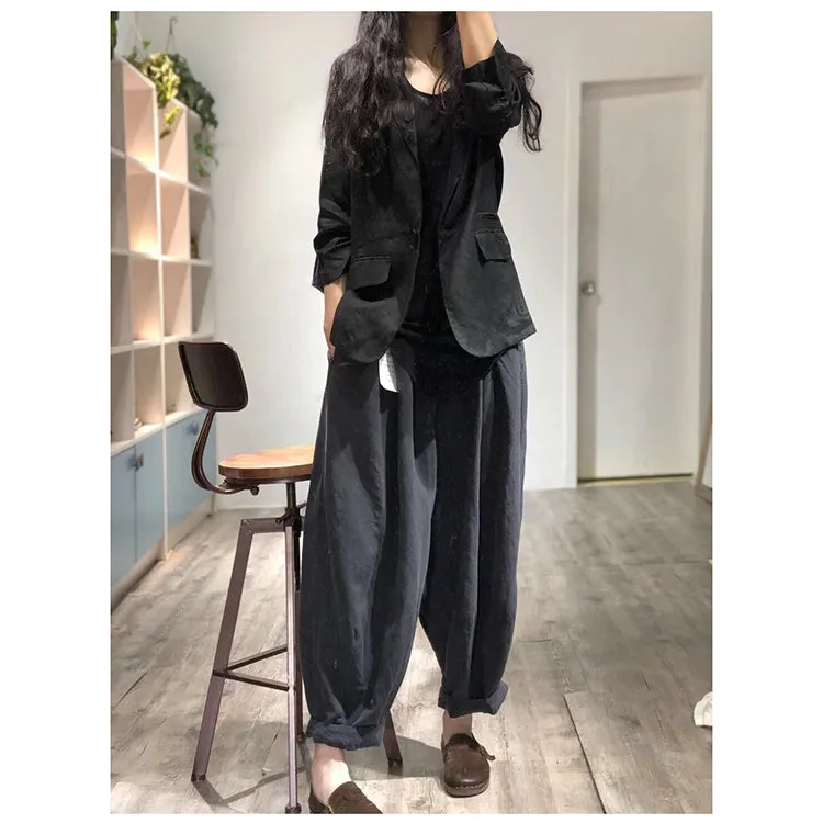 Wide Leg Pants Linen Summer Autumn Women Casual Pants with Pockets PZ97252