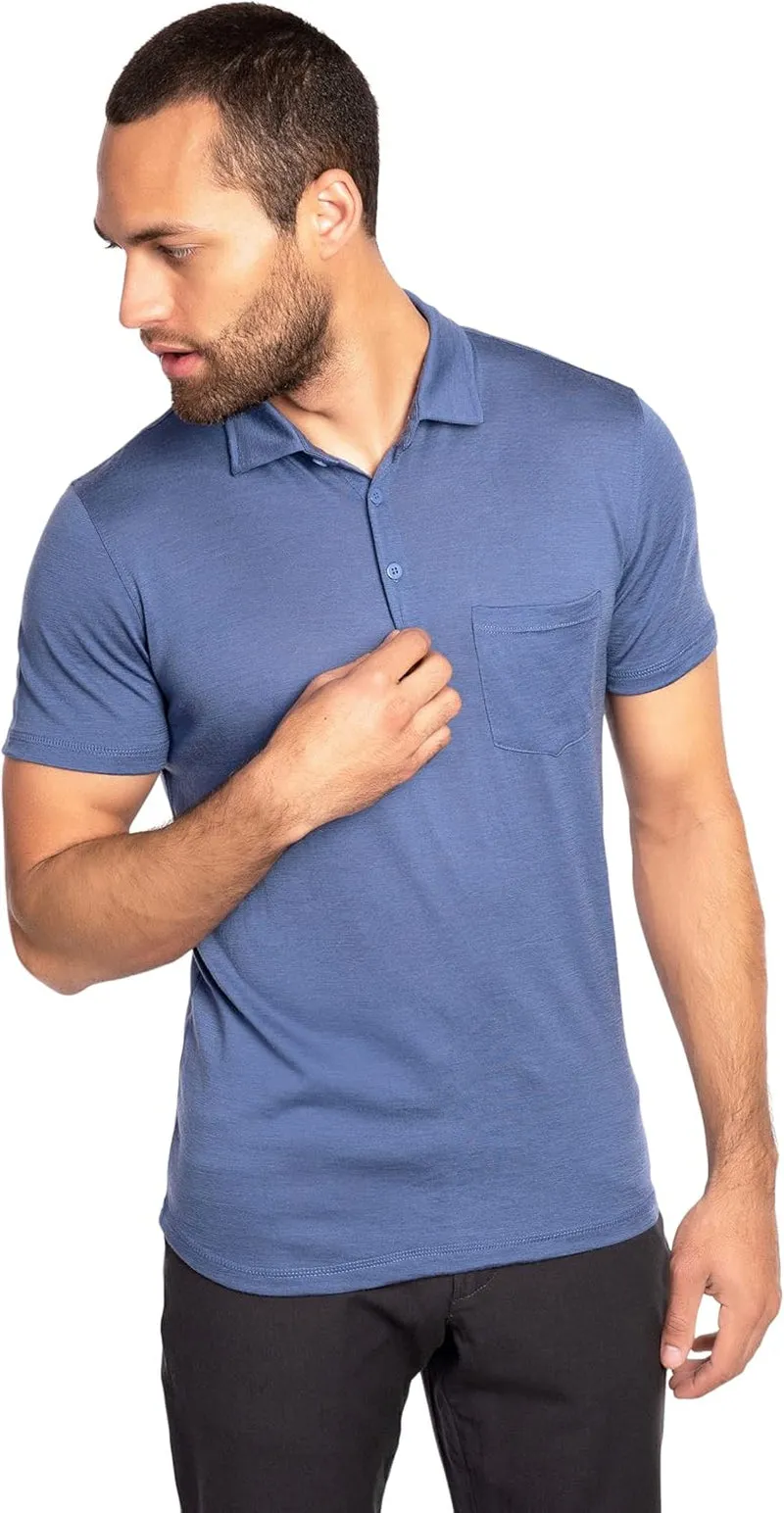 Woolly Clothing Men'S Merino Wool Polo Shirt - Wicking Breathable Anti-Odor - Slate Blue - XXL