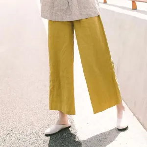 Yellow Linen Summer Pants, Women Casual Pants with Pockets SJ97201