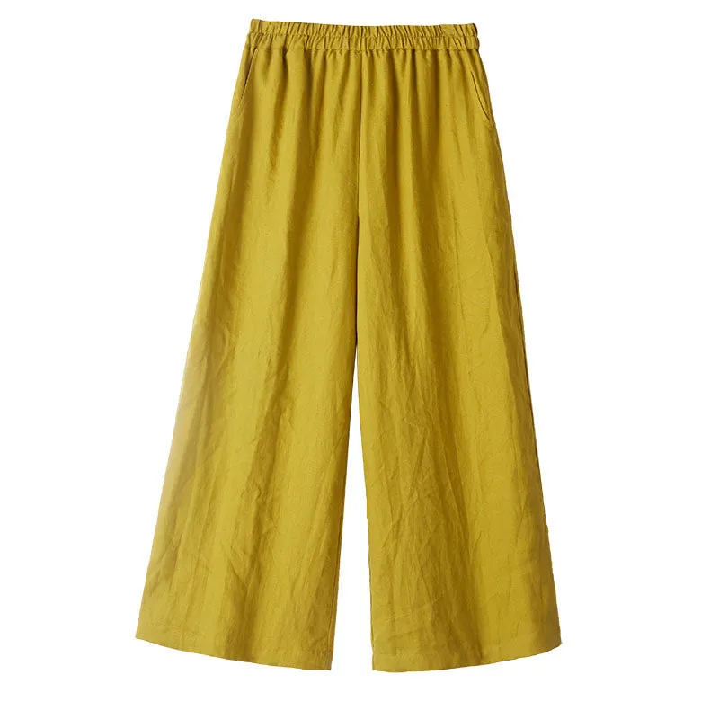 Yellow Linen Summer Pants, Women Casual Pants with Pockets SJ97201